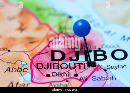 Djibouti pinned on a map of Africa Stock Photo