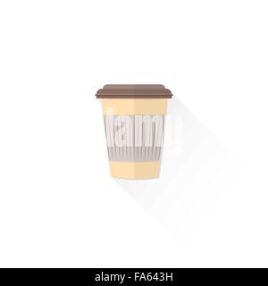 vector beige color paper coffee cup with cap flat design isolated illustration on white background with shadow Stock Vector
