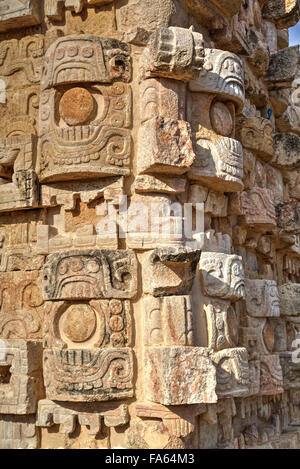 Stone reliefs of the Rain God Chac, Palace of Masks, Kabah Archaeological Site, Yucatan, Mexico Stock Photo