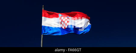 The Croatian National Flag against blue sky, Dubrovnik, Dubrovnik-Neretva County, Dalmatian coast, Adriatic Sea, Croatia, Balkan Stock Photo