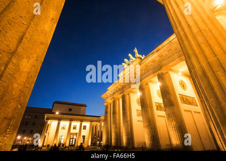 Dusk shot of Brandenburg Gate Berlin Germany Brandenburger Tor Twilight Stock Photo