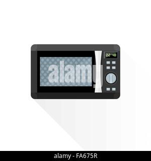 vector black color gray elements modern flat design microwave oven isolated illustration white background Stock Vector