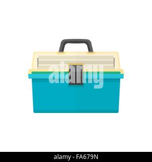 vector green cyan color flat design fishing tackle box transparency yellow top isolated illustration white background Stock Vector