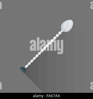 vector black color muddler flat design long metal bar spoon isolated illustration gray background long shadow Stock Vector