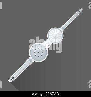 vector colored flat design metal bar hand squeezer isolated illustration gray background long shadow Stock Vector
