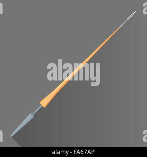 vector colored flat design metal sharp tip blade battle lance wood handle isolated illustration gray background long shadow Stock Vector