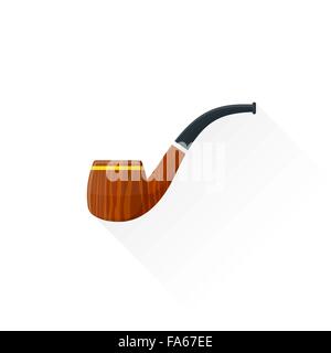 vector brown colored flat design wood textured tobacco pipe gold stripe black mouthpiece isolated illustration white background Stock Vector