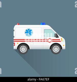 vector white color red stripes flat design ambulance emergency car first-aid cross sign illustration isolated dark background lo Stock Vector