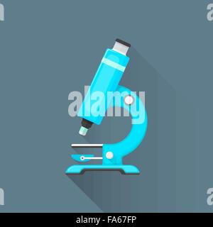 vector colored flat design blue laboratory microscope illustration isolated dark background long shadow Stock Vector