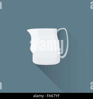 vector colored flat design metal milk pitcher with handle illustration isolated dark background long shadow Stock Vector