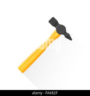 vector colored flat design house remodel construction hammer wooden textured handle illustration isolated white background long Stock Vector