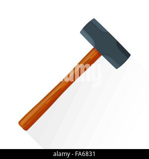 vector colored flat design house remodel construction sledgehammer wooden textured handle illustration isolated white background Stock Vector