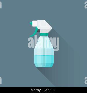 vector colored flat design blue green transparency plastic spray bottle illustration isolated dark background long shadow Stock Vector