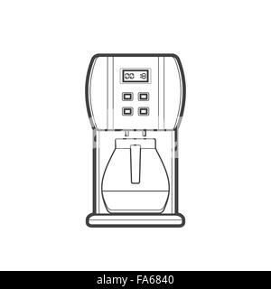 vector monochrome contour kitchen electric coffee machine isolated black outline illustration on white background Stock Vector