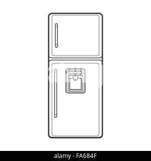 vector monochrome contour kitchen refrigerator water dispenser isolated black outline illustration on white background Stock Vector