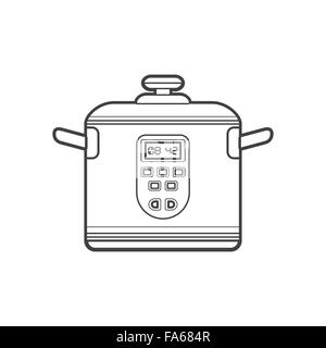 vector monochrome contour kitchen electric multicooker isolated black outline illustration on white background Stock Vector