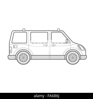 vector black monochrome contour passenger minivan body type vehicle illustration isolated white background Stock Vector