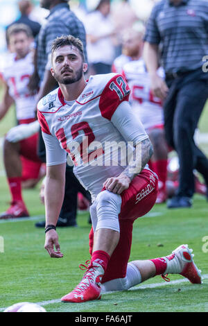 Miami FL, USA. 21st Dec, 2015. Western Kentucky Hilltoppers quarterback Brandon Doughty (12) warms up before the game between Western Kentucky and South Florida at the Miami Beach Bowl in Miami FL. Credit Image: Del Mecum CSM/Alamy Live News Stock Photo