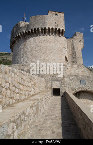 Croatia, Dubrovnik, Old Town, on the Town Wall, Minceta Tower (background) Stock Photo