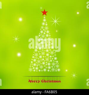 Merry christmas and happy New Year's tree made from snowflakes on green background Stock Vector