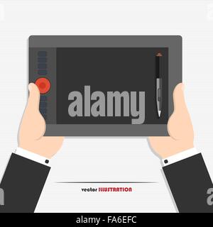 Vector illustration of hands holding graphics tablet for your design Stock Vector