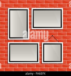 Modern black and white empty frames on brick wall for your design Stock Vector