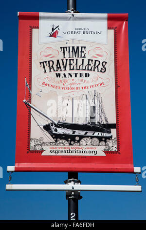 Brunel's ss Great Britain 'Time Travellers Wanted' sign. Stock Photo