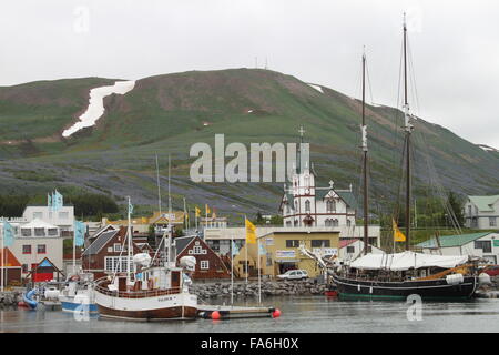 View of Husavik from Skjalfandi Bay Iceland Europe Stock Photo