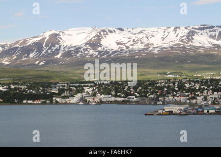 View of Akureyri from across Fjord Ejjafjorour North Iceland Europe Stock Photo