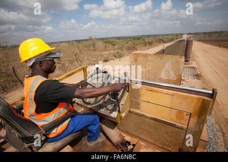 The Namialo to Rio Lurio Road in Northern Mozambique undergoes rehabilitation and construction - SE Africa. Stock Photo