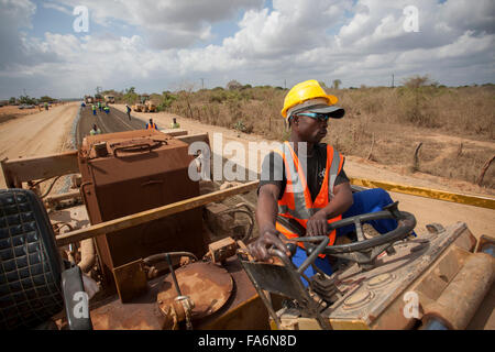 The Namialo to Rio Lurio Road in Northern Mozambique undergoes rehabilitation and construction - SE Africa. Stock Photo