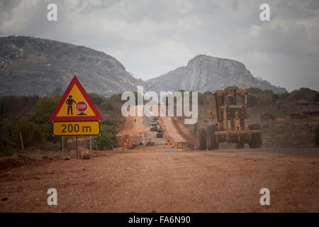 The Namialo to Rio Lurio Road in Northern Mozambique undergoes rehabilitation and construction - SE Africa. Stock Photo