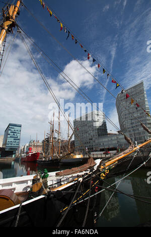 City of Liverpool, England. Picturesque view of Liverpool’s Canning Dock during the Mersey River Festival. Stock Photo