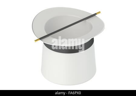 Magician Hat and Wand isolated on white background Stock Photo