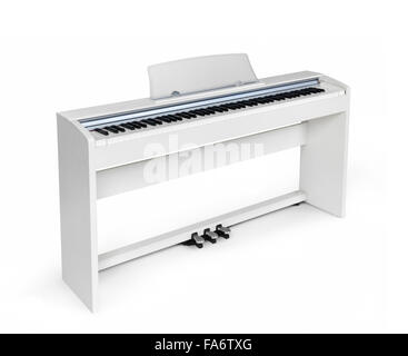 White upright digital piano in isolated on white background with clipping path Stock Photo