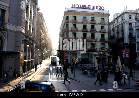 Barcelona, Ferran street, Hotel Suizo, metro Jaume 1, city Stock Photo