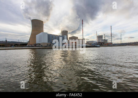 The Belgian nuclear power plant Tihange, 3 pressurized water reactor, in Huy, Belgium, at river Maas, run by Electrabel Group, Stock Photo