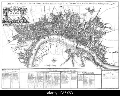 City map of London, England, 1720,  Stadtplan von London, 1720 Stock Photo