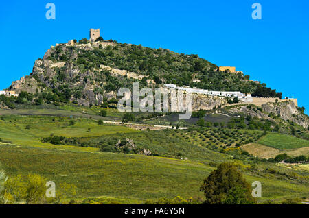 Hill with the keep of a Moorish castle, Zahara de la Sierra, Andalucía, Spain Stock Photo