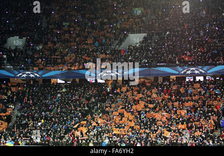 LVIV, UKRAINE - FEBRUARY 17, 2015: Tribunes of Arena Lviv stadium during UEFA Champions League game between Shakhtar Donetsk and Stock Photo