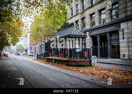 Occidental Park is in the heart of the historic Pioneer Square district Stock Photo