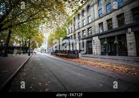 Occidental Park is in the heart of the historic Pioneer Square district Stock Photo