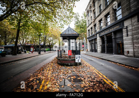 Occidental Park is in the heart of the historic Pioneer Square district Stock Photo