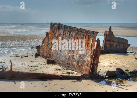 Panoramic View of Vilanculos Beach in Mozambique during low tide. One can see the various dhows resting in the sand. Stock Photo