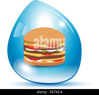 Colored burger in a blue shiny water drop Stock Vector