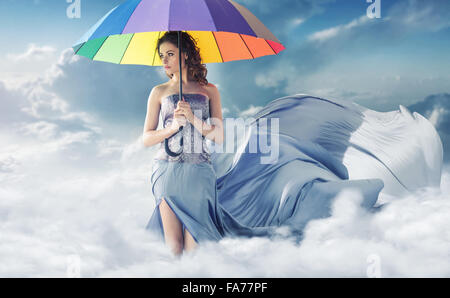 Conceptual portrait of the lady in the sky Stock Photo