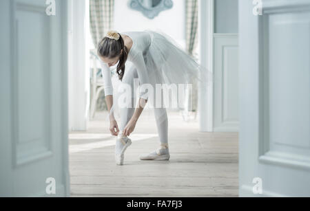 Young ballet dancer preparing for a first performance Stock Photo