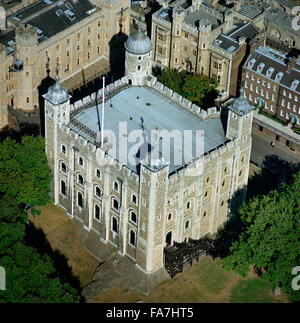 TOWER OF LONDON, London. Aerial view of the White Tower. Building work began c.1075. William the Conqueror put Gundulf, the new Bishop of Rochester, in charge of building work. Stock Photo