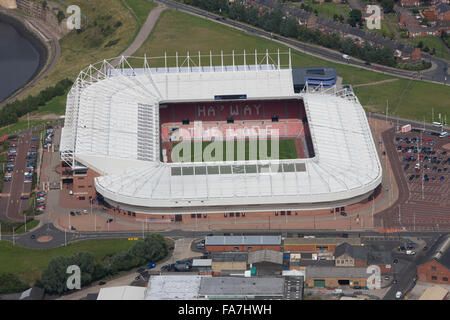 STADIUM OF LIGHT, Sunderland. Aerial view. Home of Sunderland Football Club since 1997. The new ground for the Black Cats was built on the site of the old Wearmouth Colliery. The North Stand was subsequently extended with the addition of an upper tier in Stock Photo