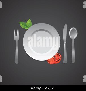 Blank Plate and accessories on black background Stock Vector